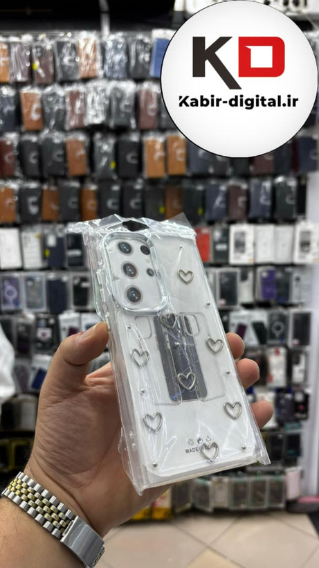 قاب گوشی Galaxy S24 Utra سامسونگ لاکچری شفاف رزینی طرح شاین لنز کرومی طرح قلبی