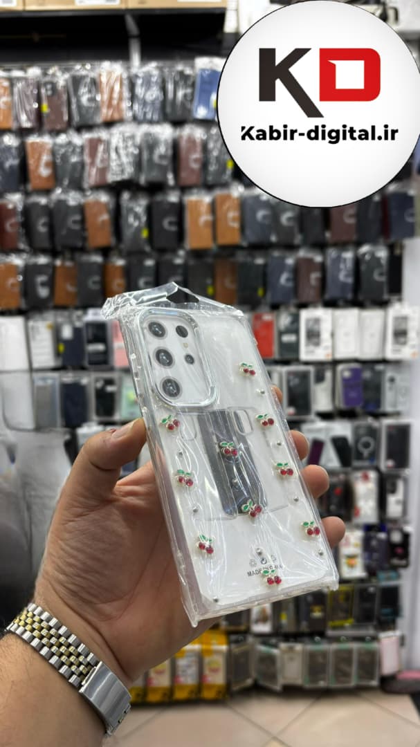 قاب گوشی Galaxy S24 Utra سامسونگ لاکچری شفاف رزینی طرح شاین لنز کرومی طرح گیلاس