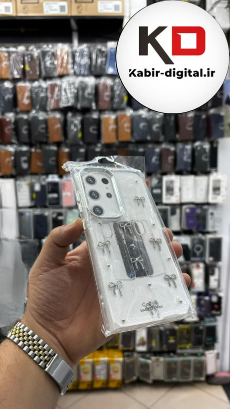 قاب گوشی Galaxy S25 Utra سامسونگ لاکچری شفاف رزینی طرح شاین لنز کرومی طرح پاپیون