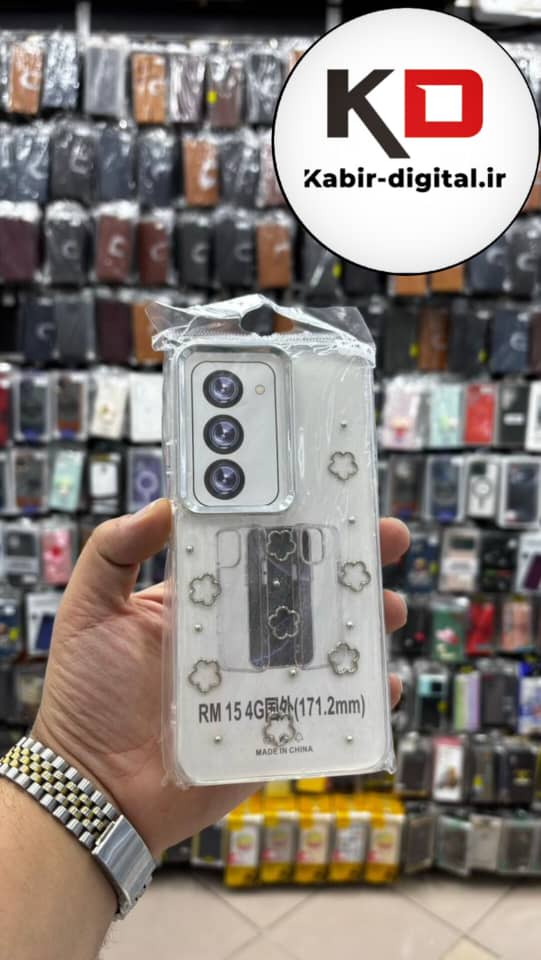 قاب گوشی Redmi 15 شیائومی لاکچری شفاف رزینی طرح شاین لنز کرومی طرح ستاره