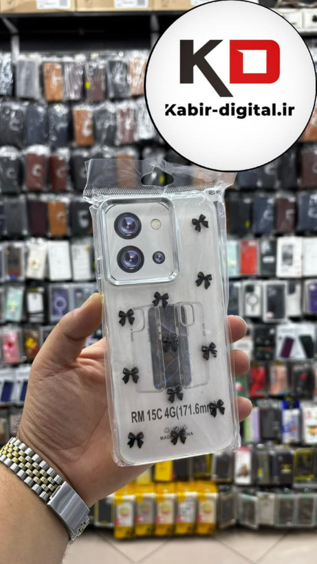 قاب گوشی Redmi 15c / POCO C85 شیائومی لاکچری شفاف رزینی طرح شاین لنز کرومی طرح پاپیون مشکی
