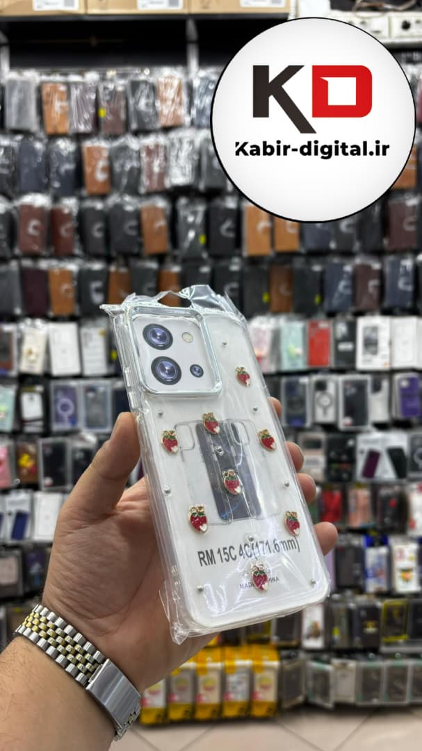قاب گوشی Redmi 15c / POCO C85  شیائومی لاکچری شفاف رزینی طرح شاین لنز کرومی طرح توت فرنگی