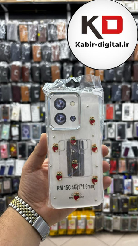 قاب گوشی Redmi 15c / POCO C85 شیائومی لاکچری شفاف رزینی طرح شاین لنز کرومی طرح توت فرنگی