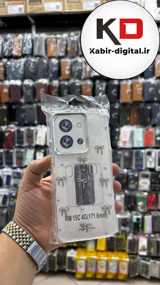 قاب گوشی Redmi 15c / POCO C85 شیائومی لاکچری شفاف رزینی طرح شاین لنز کرومی طرح پاپیون