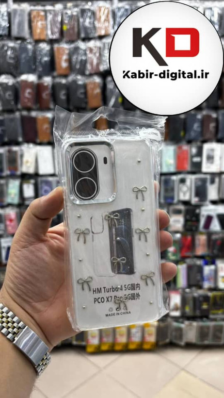 قاب گوشی Redmi turbo 4 5g / POCO X7 PRO شیائومی لاکچری شفاف رزینی طرح شاین لنز کرومی طرح پاپیون