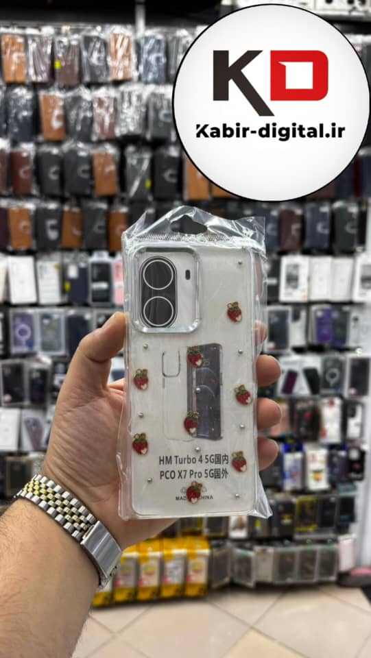قاب گوشی  Redmi turbo 4 5g / POCO X7 PRO شیائومی لاکچری شفاف رزینی طرح شاین لنز کرومی طرح توت فرنگی