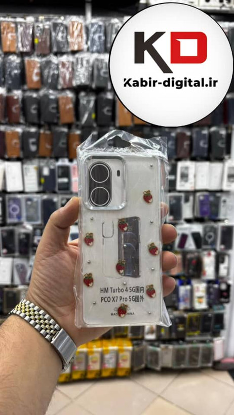 قاب گوشی Redmi turbo 4 5g / POCO X7 PRO شیائومی لاکچری شفاف رزینی طرح شاین لنز کرومی طرح توت فرنگی