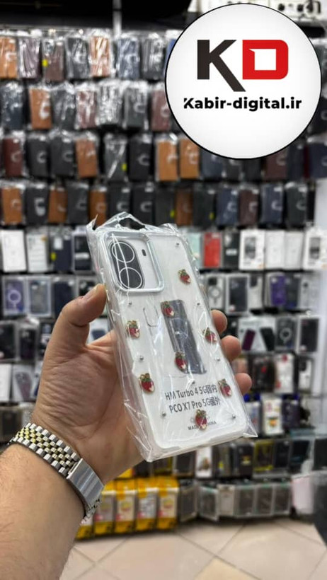 قاب گوشی Redmi turbo 4 5g / POCO X7 PRO شیائومی لاکچری شفاف رزینی طرح شاین لنز کرومی طرح توت فرنگی