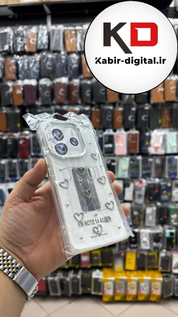 قاب گوشی  Redmi Mote 14 4g شیائومی لاکچری شفاف رزینی طرح شاین لنز کرومی طرح قلبی