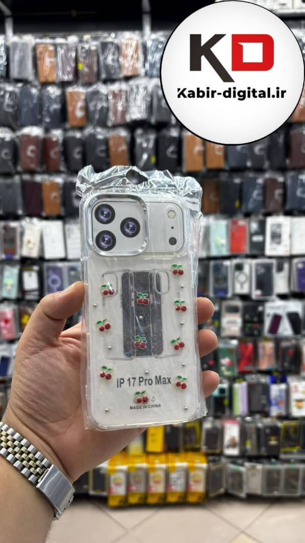 قاب گوشی iPhone 17 Pro Max آیفون لاکچری شفاف رزینی طرح شاین لنز کرومی طرح گیلاس