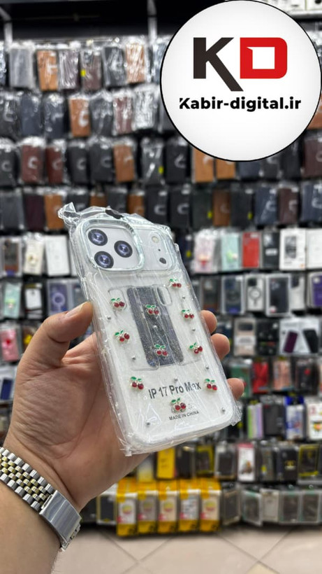 قاب گوشی iPhone 17 Pro Max آیفون لاکچری شفاف رزینی طرح شاین لنز کرومی طرح گیلاس