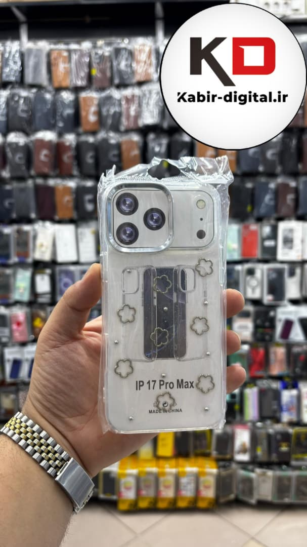 قاب گوشی iPhone 17 Pro Max آیفون لاکچری شفاف رزینی طرح شاین لنز کرومی طرح ستاره