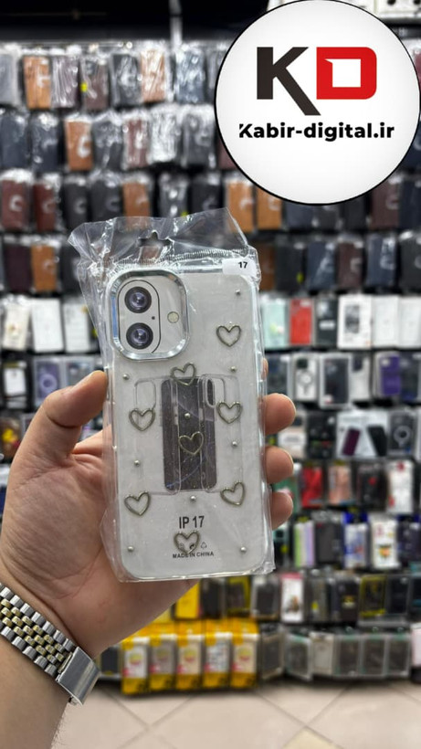 قاب گوشی iPhone 17 آیفون لاکچری شفاف رزینی طرح شاین لنز کرومی طرح قلبی