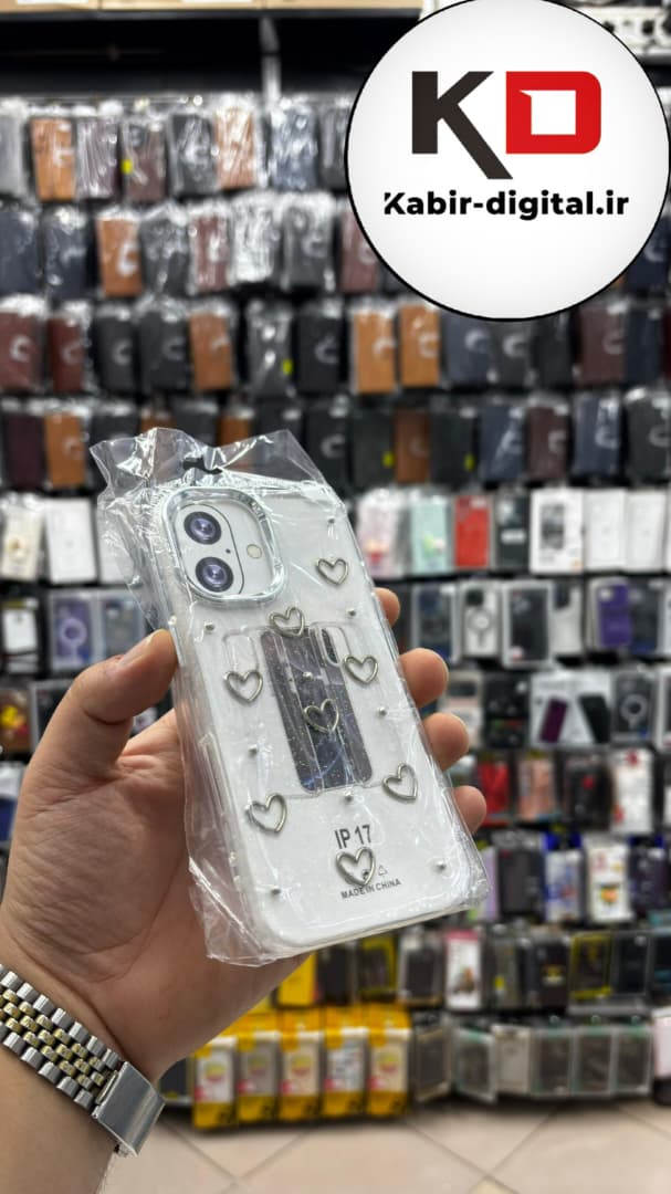 قاب گوشی iPhone 17 آیفون لاکچری شفاف رزینی طرح شاین لنز کرومی طرح قلبی