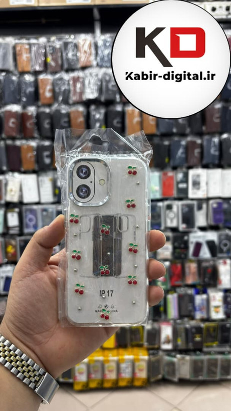 قاب گوشی iPhone 17 آیفون لاکچری شفاف رزینی طرح شاین لنز کرومی طرح گیلاس