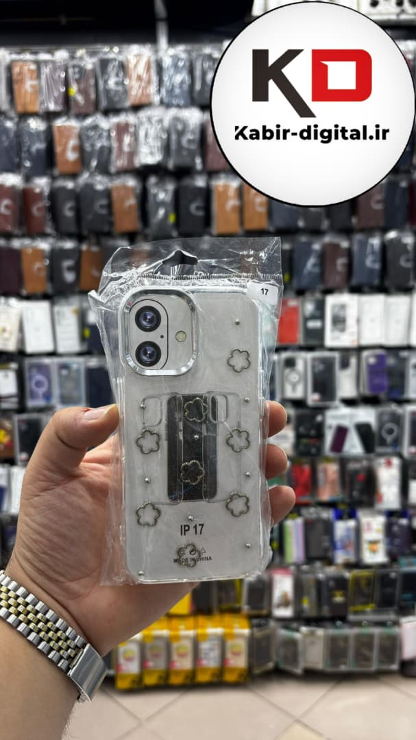 قاب گوشی iPhone 17 آیفون لاکچری شفاف رزینی طرح شاین لنز کرومی طرح ستاره