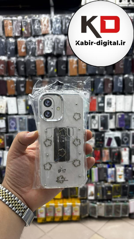 قاب گوشی iPhone 17 آیفون لاکچری شفاف رزینی طرح شاین لنز کرومی طرح ستاره