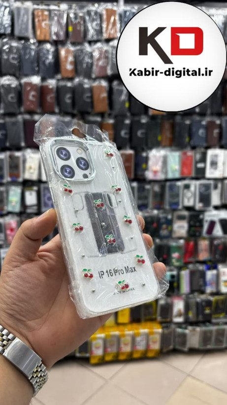 قاب گوشی iPhone 16 Pro Maxآیفون لاکچری شفاف رزینی طرح شاین لنز کرومی طرح گیلاس