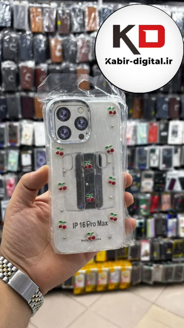 قاب گوشی iPhone 16 Pro Maxآیفون لاکچری شفاف رزینی طرح شاین لنز کرومی طرح گیلاس