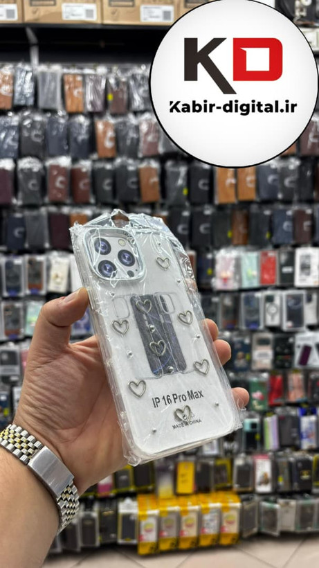 قاب گوشی iPhone 16 Pro Maxآیفون لاکچری شفاف رزینی طرح شاین لنز کرومی طرح قلبی