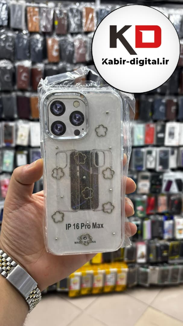 قاب گوشی iPhone 16 Pro Maxآیفون لاکچری شفاف رزینی طرح شاین لنز کرومی طرح ستاره