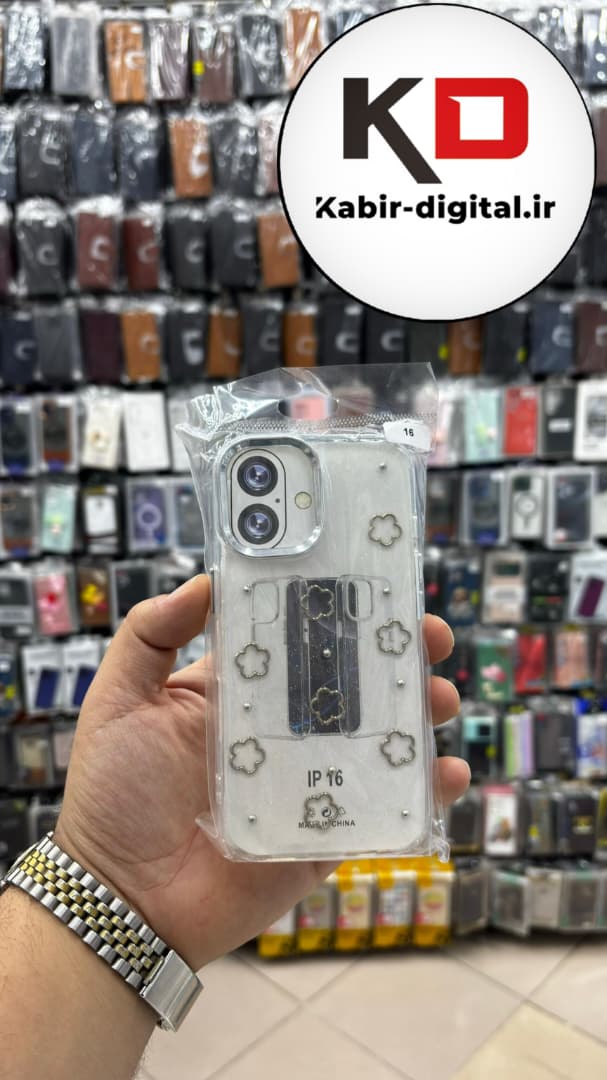 قاب گوشی iPhone 16 آیفون لاکچری شفاف رزینی طرح شاین لنز کرومی طرح ستاره