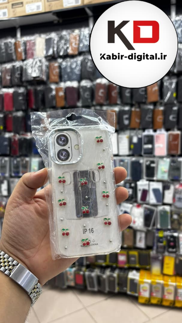 قاب گوشی iPhone 16 آیفون لاکچری شفاف رزینی طرح شاین لنز کرومی طرح گیلاس