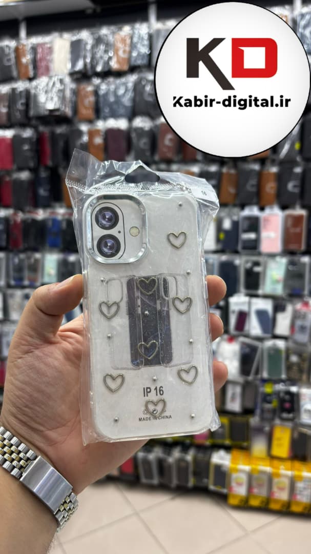 قاب گوشی iPhone 16 آیفون لاکچری شفاف رزینی طرح شاین لنز کرومی طرح قلبی