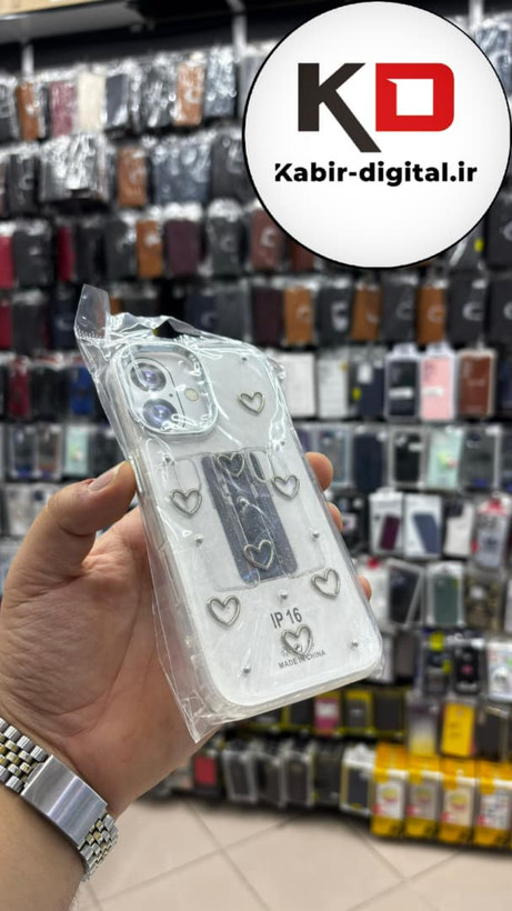 قاب گوشی iPhone 16 آیفون لاکچری شفاف رزینی طرح شاین لنز کرومی طرح قلبی
