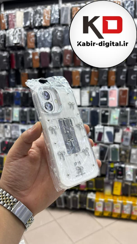 قاب گوشی iPhone 16 آیفون لاکچری شفاف رزینی طرح شاین لنز کرومی طرح پاپیون