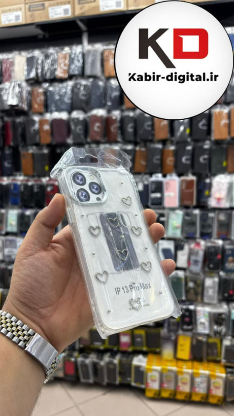 قاب گوشی iPhone 13 Pro Max آیفون لاکچری شفاف رزینی طرح شاین لنز کرومی طرح قلبی