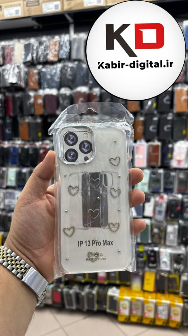 قاب گوشی iPhone 13 Pro Max آیفون لاکچری شفاف رزینی طرح شاین لنز کرومی طرح قلبی