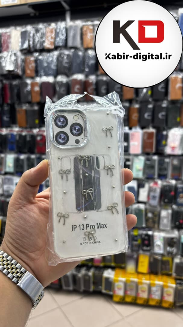 قاب گوشی iPhone 13 Pro Max آیفون لاکچری شفاف رزینی طرح شاین لنز کرومی طرح پاپیون