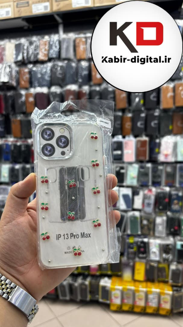 قاب گوشی iPhone 13 Pro Max آیفون لاکچری شفاف رزینی طرح شاین لنز کرومی طرح گیلاس