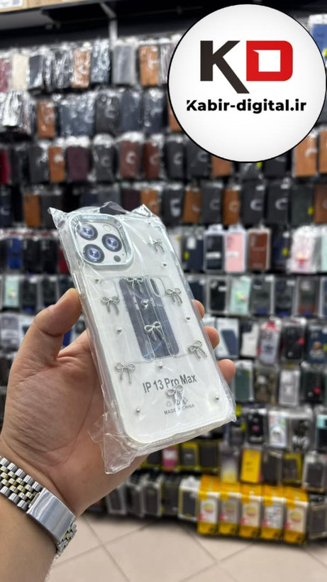 قاب گوشی iPhone 13 Pro Max آیفون لاکچری شفاف رزینی طرح شاین لنز کرومی طرح پاپیون