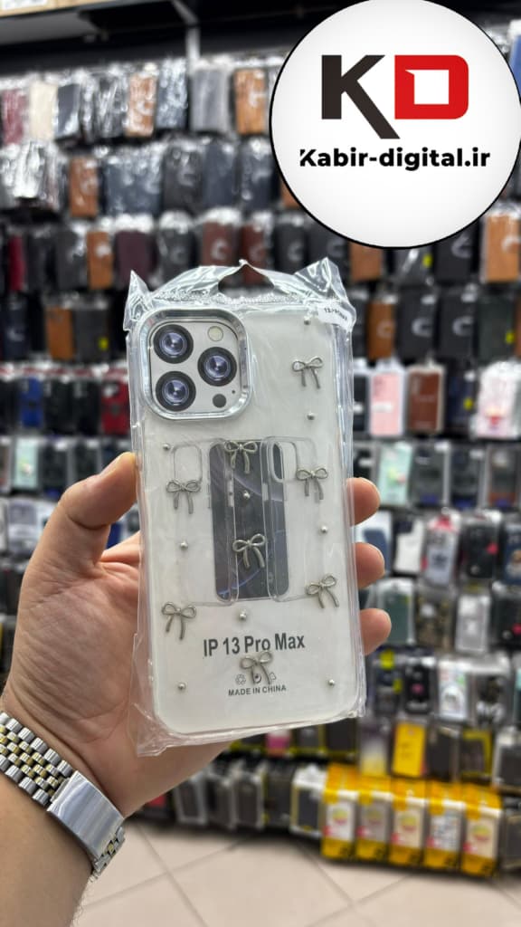 قاب گوشی iPhone 13 Pro Max آیفون لاکچری شفاف رزینی طرح شاین لنز کرومی طرح پاپیون