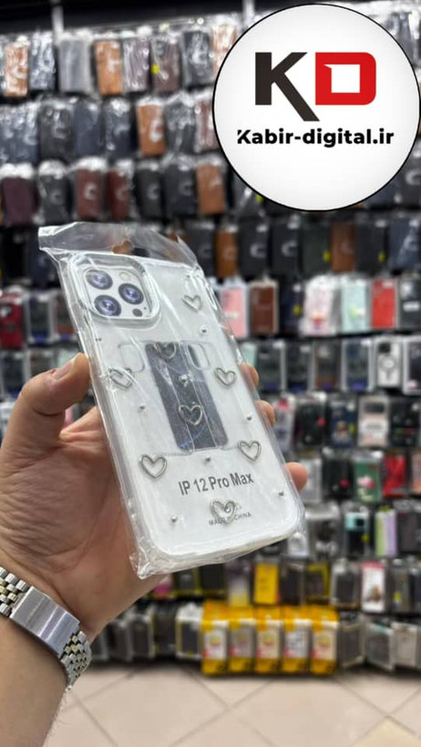 قاب گوشی iPhone 12 Pro Max آیفون لاکچری شفاف رزینی طرح شاین لنز کرومی طرح قلبی