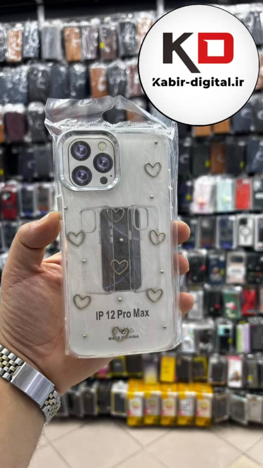 قاب گوشی iPhone 12 Pro Max آیفون لاکچری شفاف رزینی طرح شاین لنز کرومی طرح قلبی