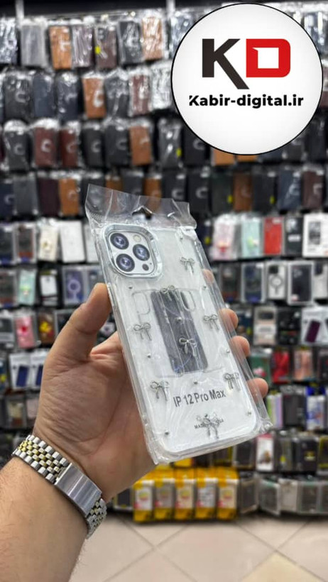 قاب گوشی iPhone 12 Pro Max آیفون لاکچری شفاف رزینی طرح شاین لنز کرومی طرح پاپیون