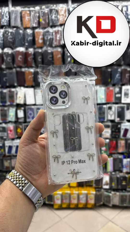 قاب گوشی iPhone 12 Pro Max آیفون لاکچری شفاف رزینی طرح شاین لنز کرومی طرح پاپیون