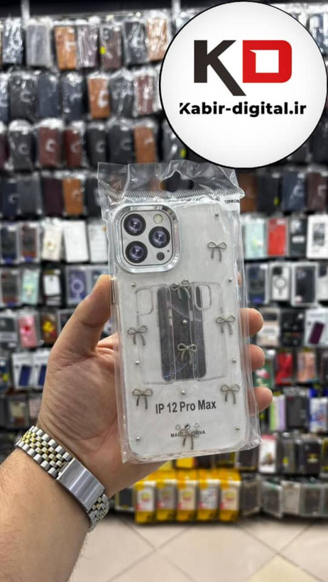 قاب گوشی iPhone 12 Pro Max آیفون لاکچری شفاف رزینی طرح شاین لنز کرومی طرح پاپیون