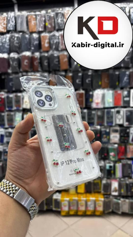 قاب گوشی iPhone 12 Pro Max آیفون لاکچری شفاف رزینی طرح شاین لنز کرومی طرح گیلاس