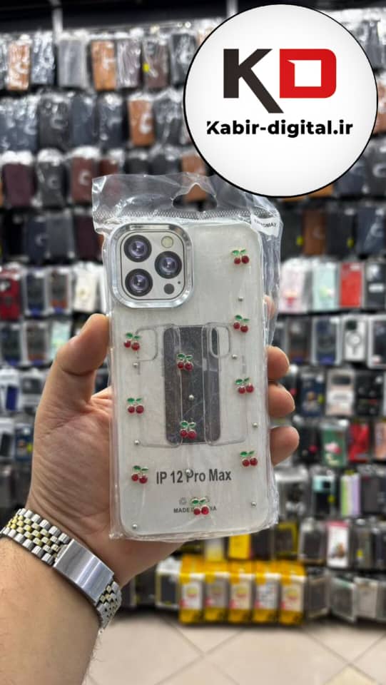 قاب گوشی iPhone 12 Pro Max آیفون لاکچری شفاف رزینی طرح شاین لنز کرومی طرح گیلاس
