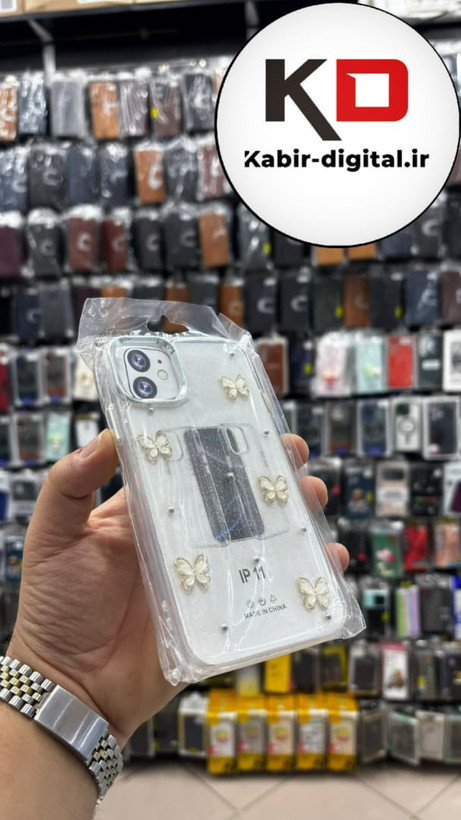 قاب گوشی iPhone 11 آیفون لاکچری شفاف رزینی طرح شاین لنز کرومی طرح پروانه طلایی