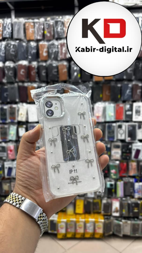 قاب گوشی iPhone 11 آیفون لاکچری شفاف رزینی طرح شاین لنز کرومی طرح پاپیون