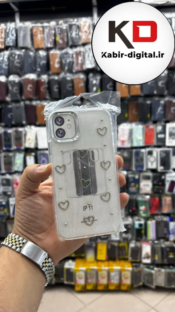 قاب گوشی iPhone 11 آیفون لاکچری شفاف رزینی طرح شاین لنز کرومی طرح قلبی