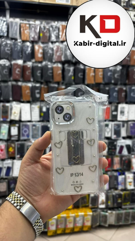 قاب گوشی iPhone 13/14/15 آیفون لاکچری شفاف رزینی طرح شاین لنز کرومی طرح قلبی
