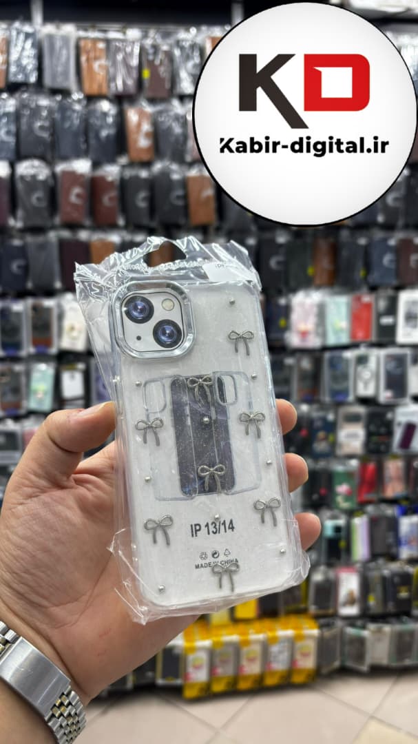 قاب گوشی iPhone 13/14/15 آیفون لاکچری شفاف رزینی طرح شاین لنز کرومی طرح پاپیون