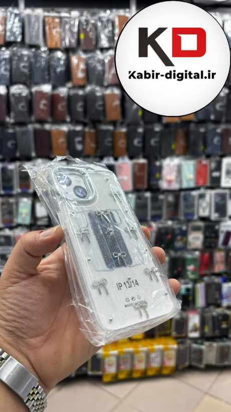 قاب گوشی iPhone 13/14/15 آیفون لاکچری شفاف رزینی طرح شاین لنز کرومی طرح پاپیون
