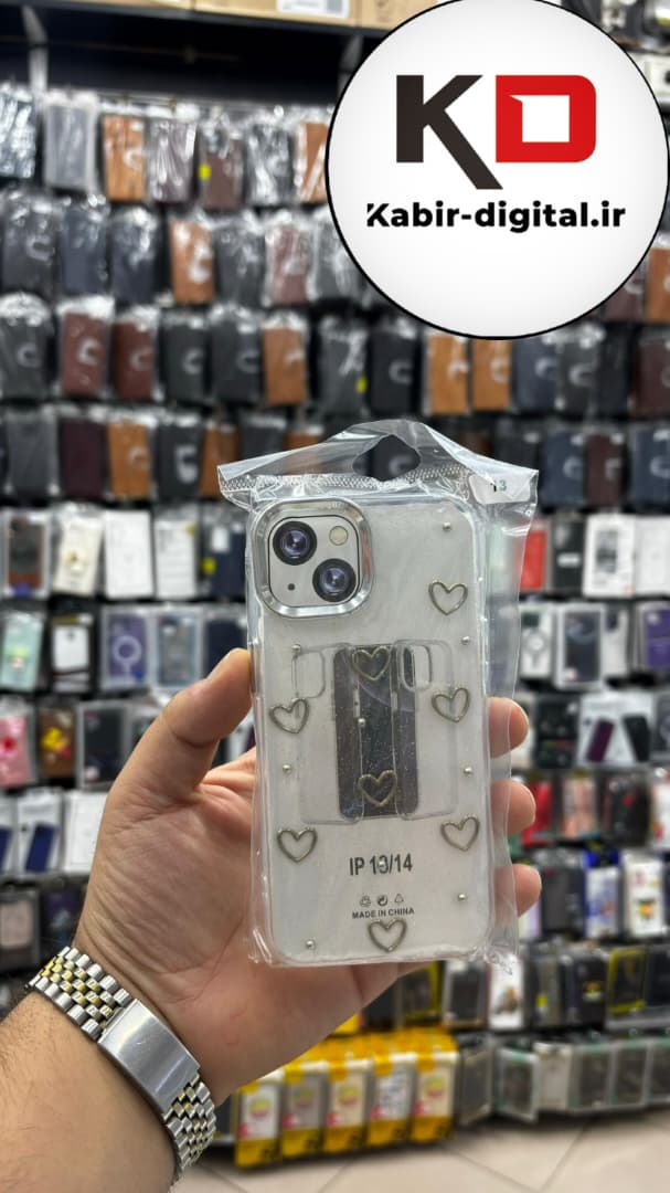 قاب گوشی iPhone 13/14/15 آیفون لاکچری شفاف رزینی طرح شاین لنز کرومی طرح قلبی